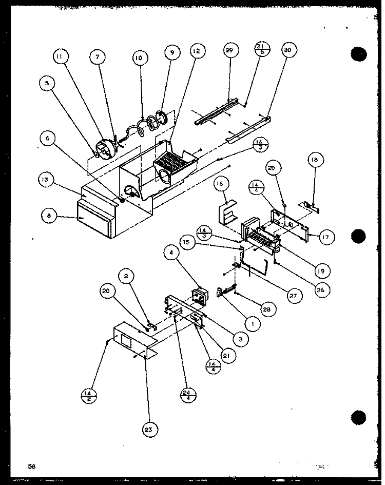 ICE BUCKET AND ICE MAKER Diagram and Parts List for SXD25JB P1116403W Amana Refrigerator