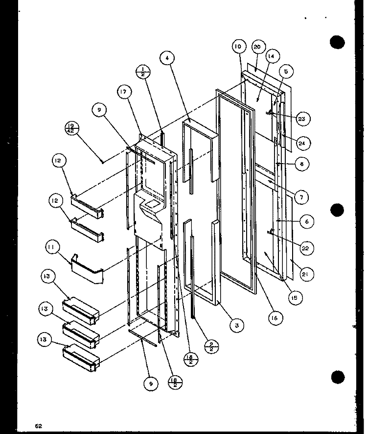 FZ DOOR Diagram and Parts List for SXD25JP P1116406W Amana Refrigerator
