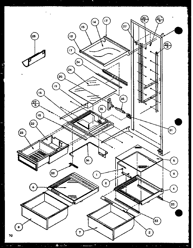 REF SHELVING AND DRAWERS Diagram and Parts List for SXD25JP P1116406W Amana Refrigerator