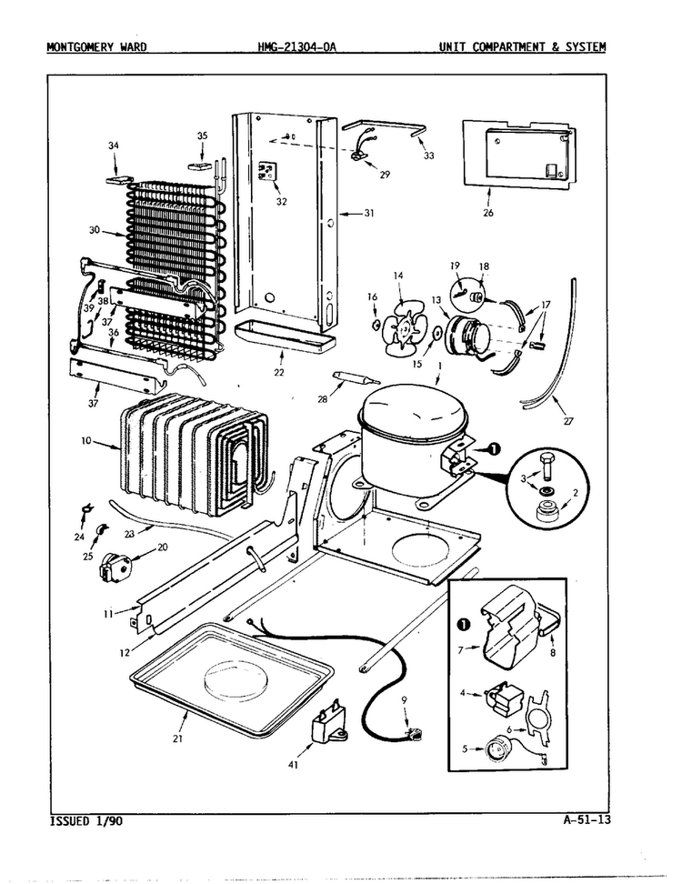 Unit Compartment And System Diagram and Parts List for 21304A  Admiral Refrigerator