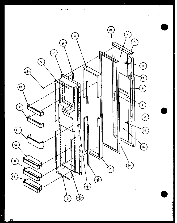 FZ DOOR Diagram and Parts List for SXD22J P1116103W Amana Refrigerator