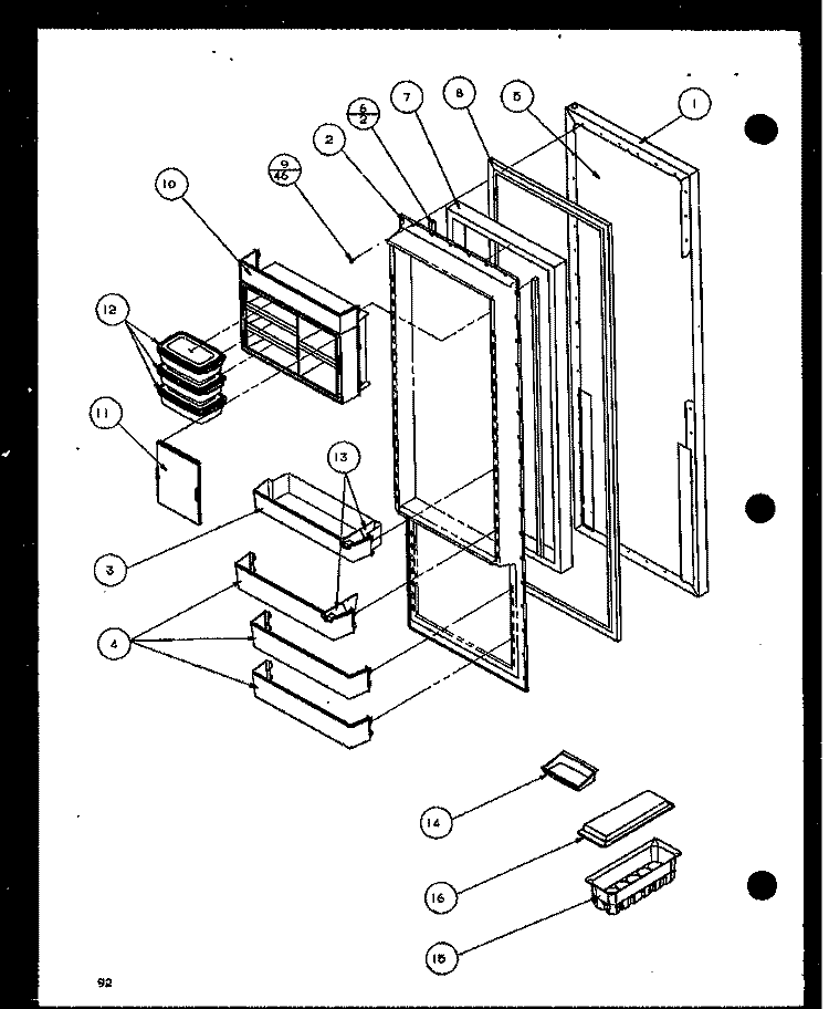 REF DOOR Diagram and Parts List for SXD22J P1116103W Amana Refrigerator