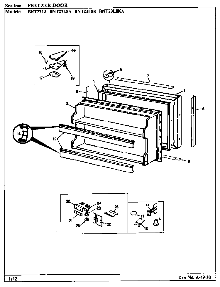 Freezer Door Diagram and Parts List for BNT23L8K BL91A Maytag Refrigerator