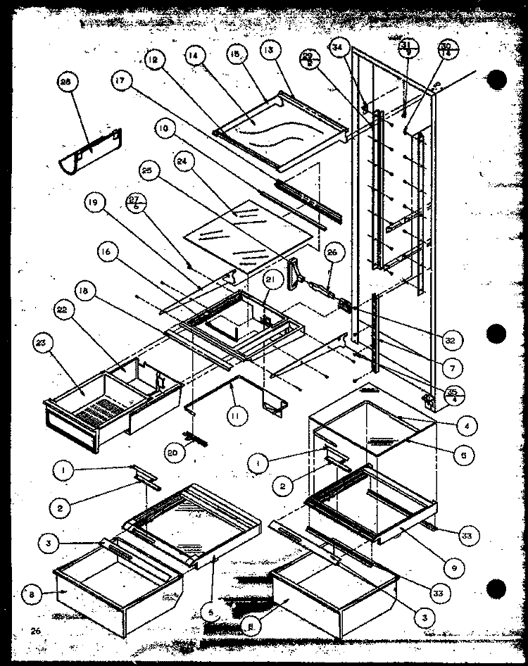 REF SHELVING AND DRAWERS Diagram and Parts List for SZDE25MPL P1121203W L Amana Refrigerator