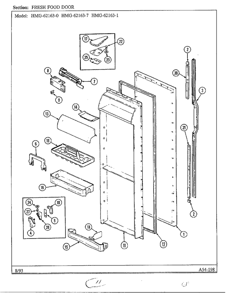 Fresh Food Door Diagram and Parts List for 62163-0A  Admiral Refrigerator