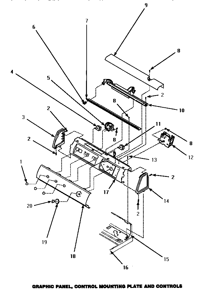 Graphic Panel, Control Mounting Plate & Controls Diagram and Parts List for LWM833W P1176503WW Amana Washer