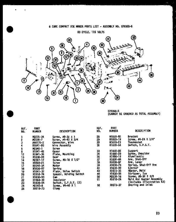 8 CUBE COMPACT ICE MAKER Diagram and Parts List for SR19F1L P7700008W L Amana Refrigerator