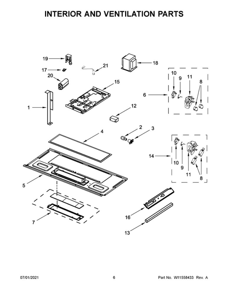 Interior And Ventilation Parts Diagram and Parts List for YAMV2307PFS4  Amana Microwave