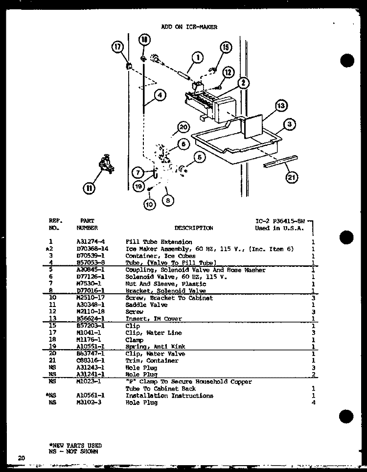 ADD ON ICE - MAKER Diagram and Parts List for SLI22F1L P7700013W L Amana Refrigerator