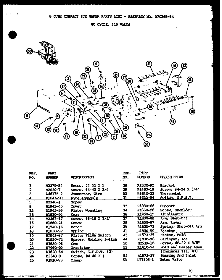 8 CUBE COMPACT ICE MAKER Diagram and Parts List for SLI22F1L P7700013W L Amana Refrigerator