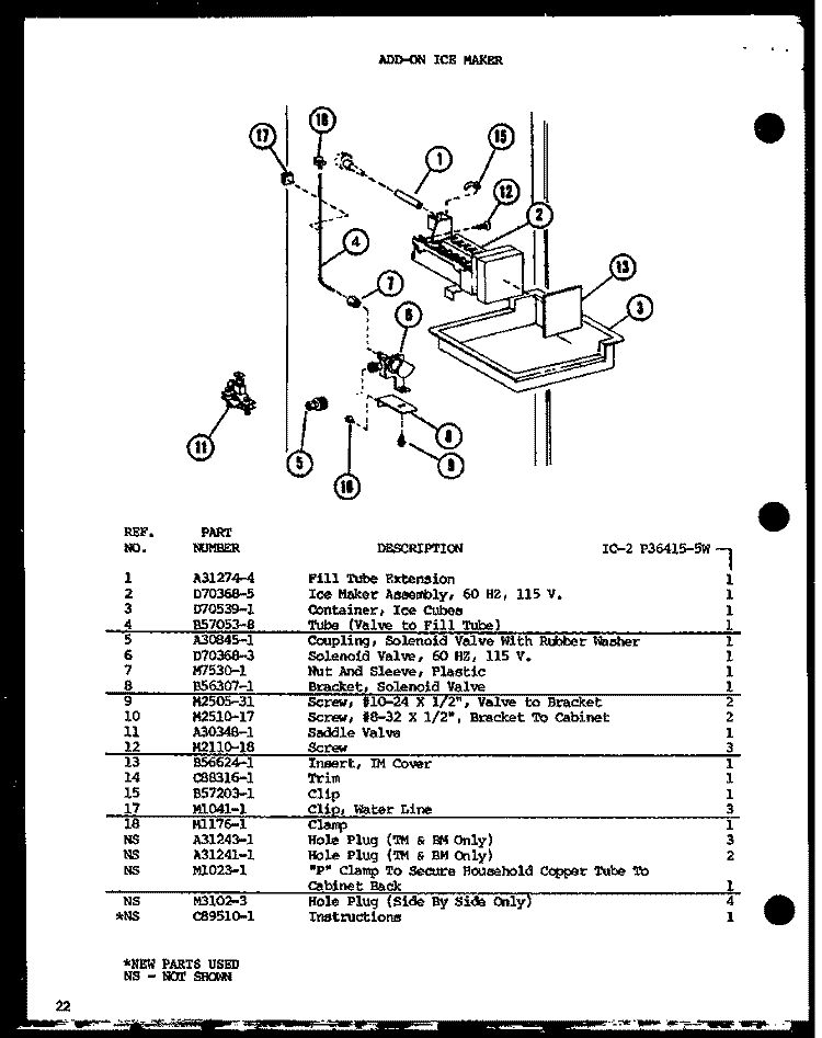 ADD ON ICE MAKER Diagram and Parts List for SLI22F1-L P7700009W L Amana Refrigerator