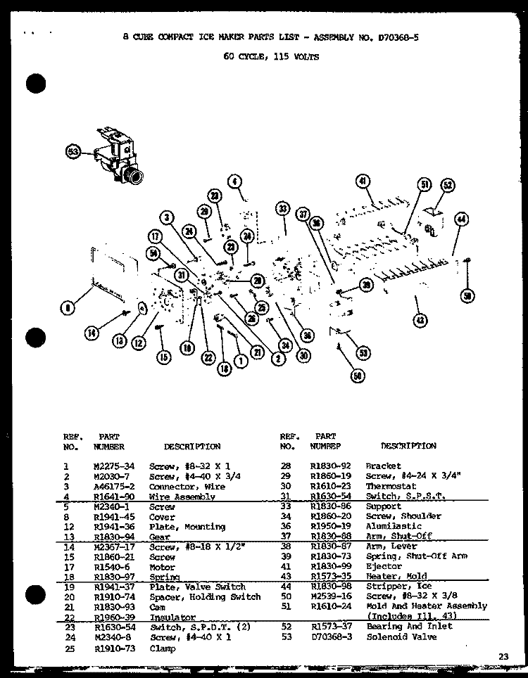 8 CUBE COMPACT ICE MAKER Diagram and Parts List for SLI22F1-L P7700009W L Amana Refrigerator