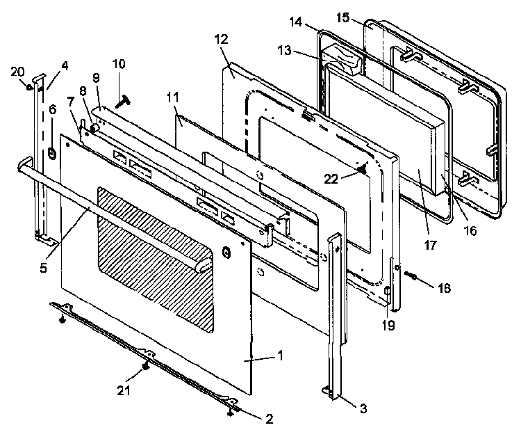 Oven Door Assembly Diagram and Parts List for ARR624W-P1142625NW  Amana Range