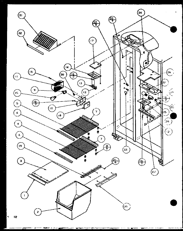 FZ SHELVING AND REF LIGHT Diagram and Parts List for SCDE25J P7870104W Amana Refrigerator