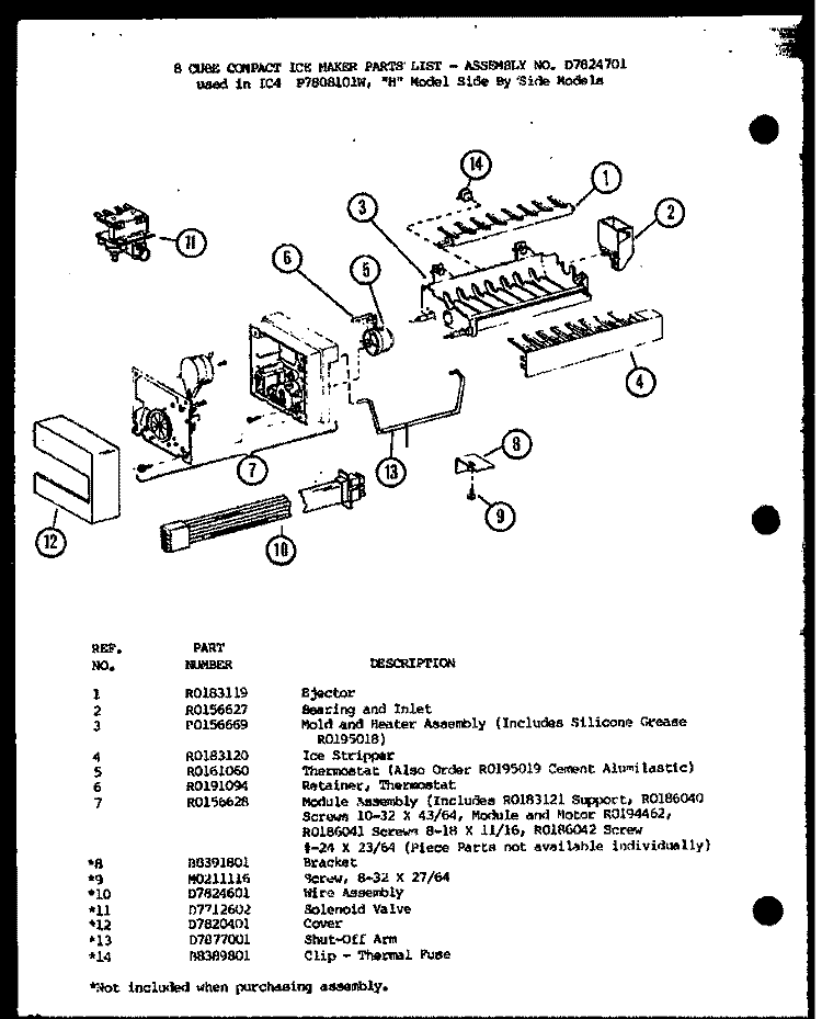 8 CUBE COMPACT ICE MAKER Diagram and Parts List for SCDE25J P7870104W Amana Refrigerator