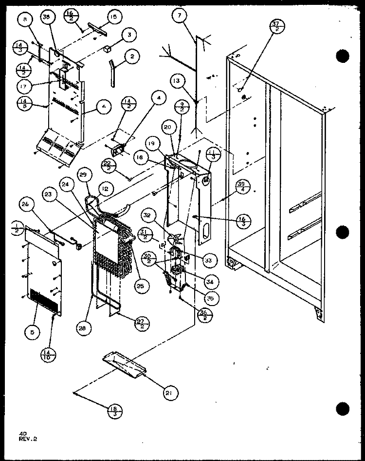FZ EVAP AND AIR HANDLING Diagram and Parts List for SL25J P1104026W Amana Refrigerator