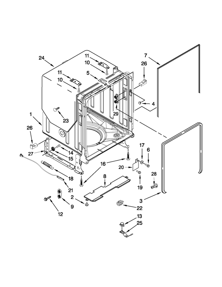Tub And Frame Parts Diagram and Parts List for JDB8000AWB1  Jenn-Air Dishwasher