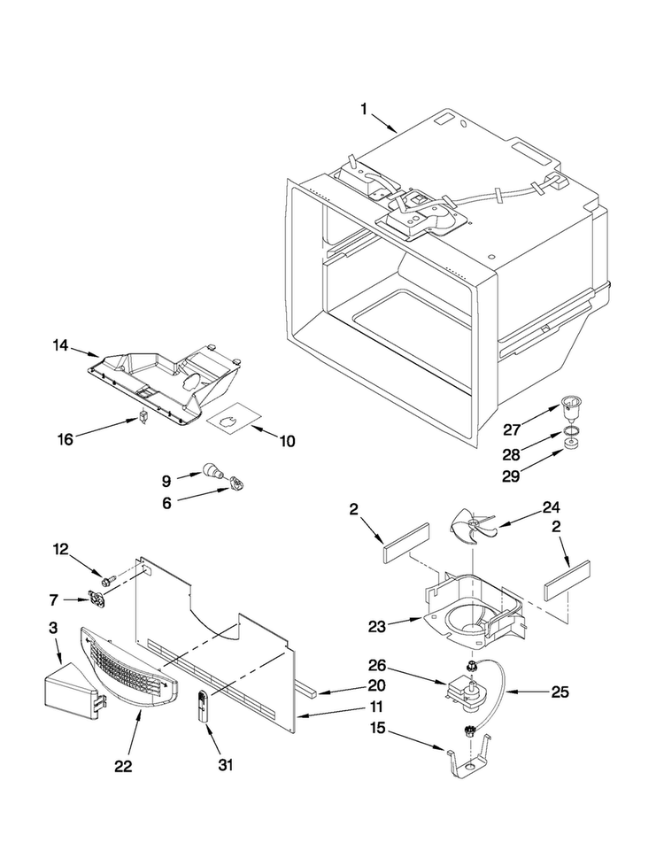 Freezer Liner Parts Diagram and Parts List for MBF1953YEW3  Maytag Refrigerator