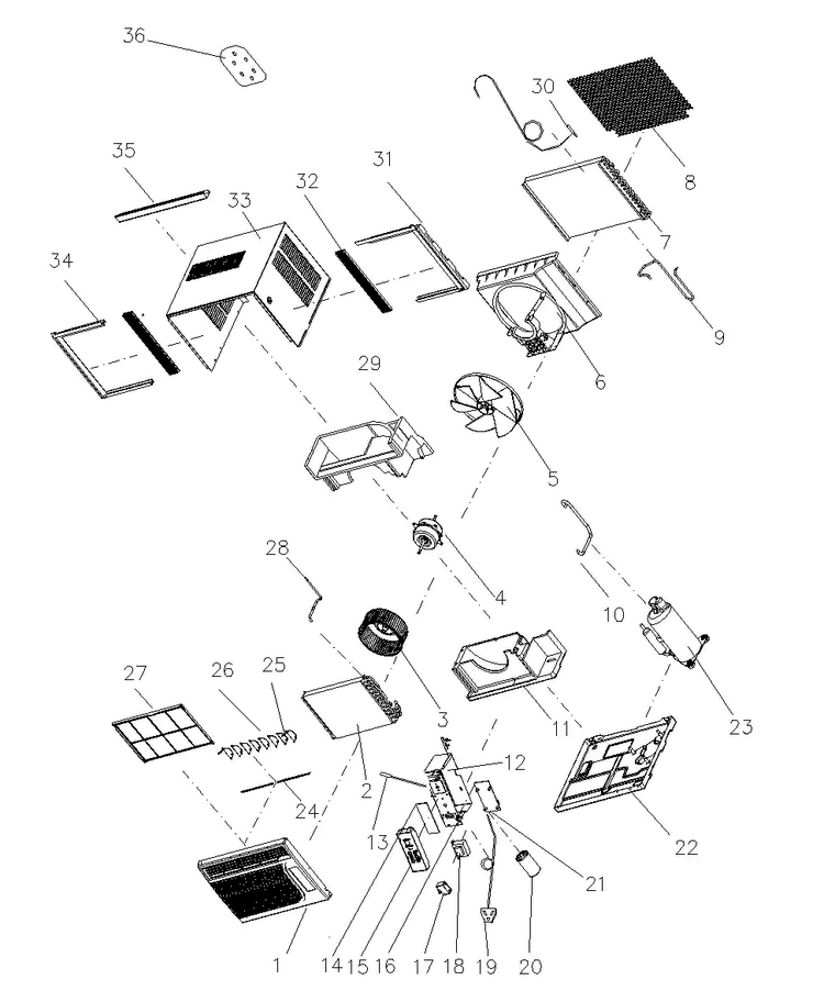 Cabinet Parts Diagram and Parts List for AW-06CR1FD  Admiral Air Conditioner