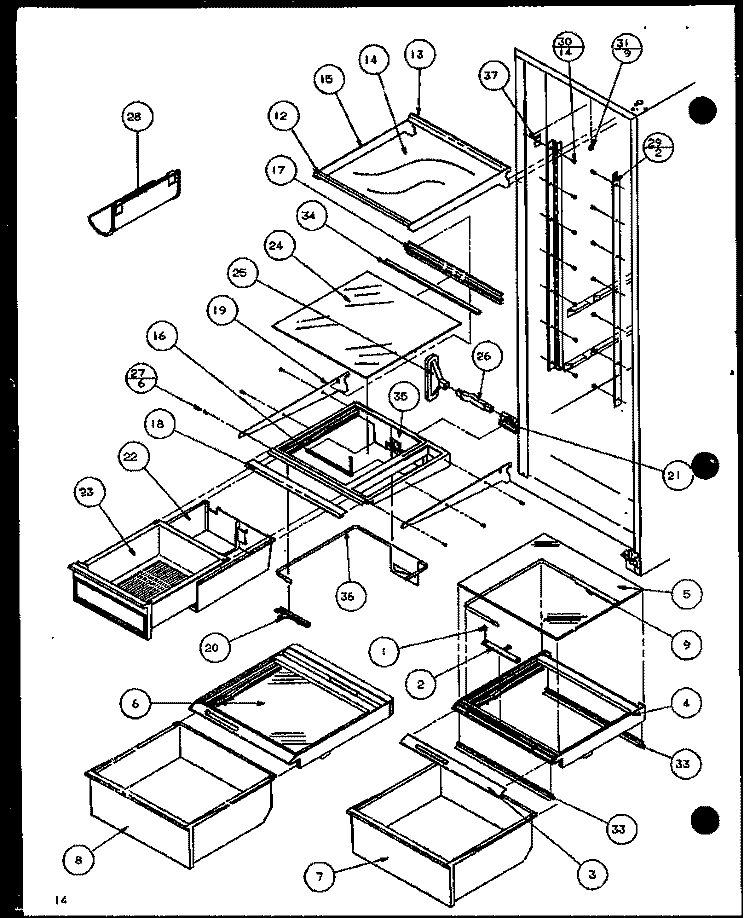 REF SHELVING AND DRAWERS Diagram and Parts List for SXD22J P7870119W Amana Refrigerator