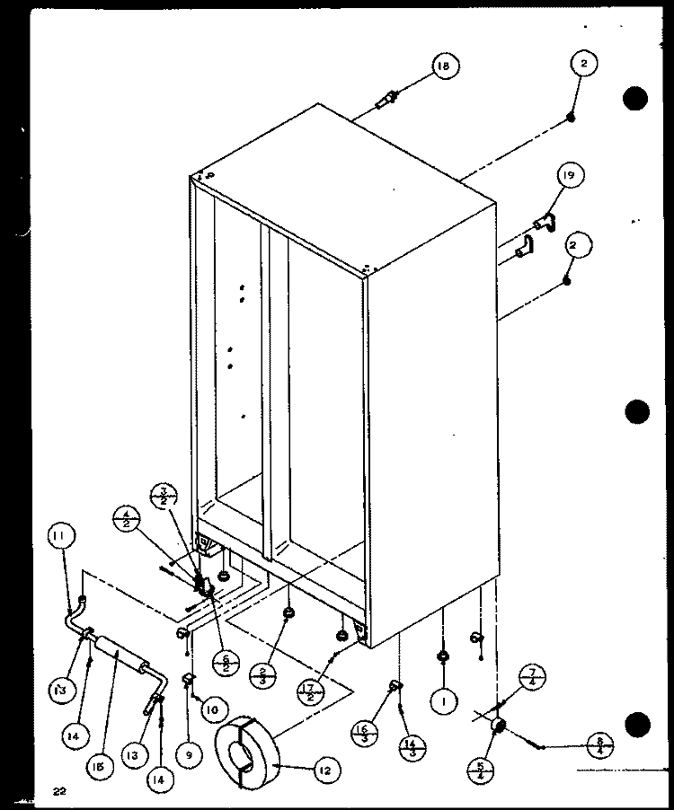 DRAIN AND ROLLERS Diagram and Parts List for SXD22J P7870119W Amana Refrigerator