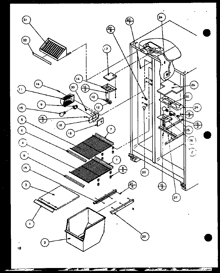 FZ SHELVING AND REF LIGHT Diagram and Parts List for SCD25JP P7870117W Amana Refrigerator