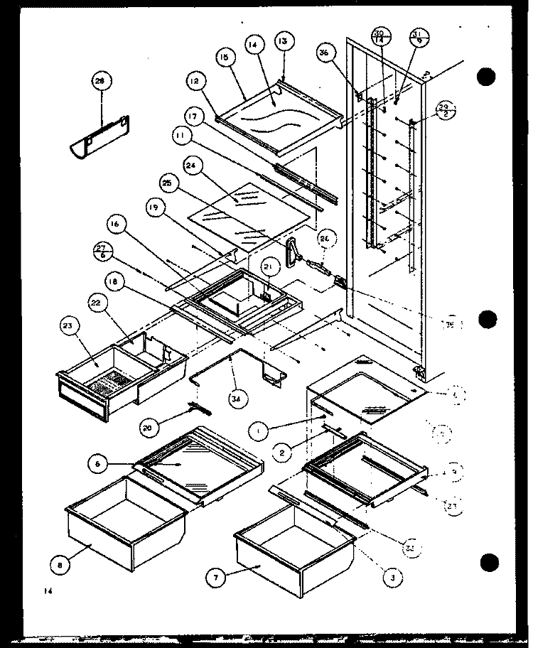 REF SHELVING AND DRAWERS Diagram and Parts List for SCD25JP P7870117W Amana Refrigerator