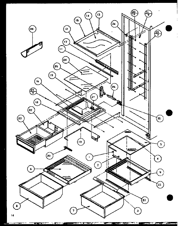 REF SHELVING AND DRAWERS Diagram and Parts List for SLD22JB P7870133W Amana Refrigerator