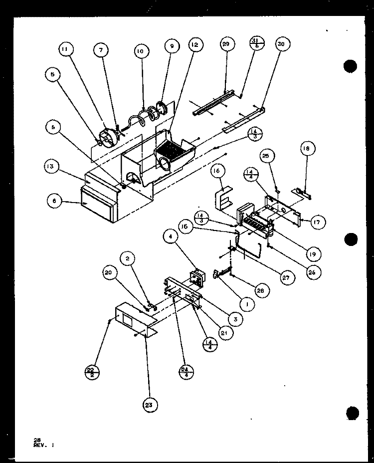 ICE BUCKET AND ICE MAKER Diagram and Parts List for SLD22JB P7870133W Amana Refrigerator
