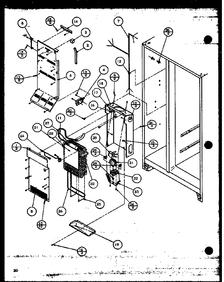 EVAP AND AIR HANDLING Diagram and Parts List for 36071 P1108705W Litton Refrigerator