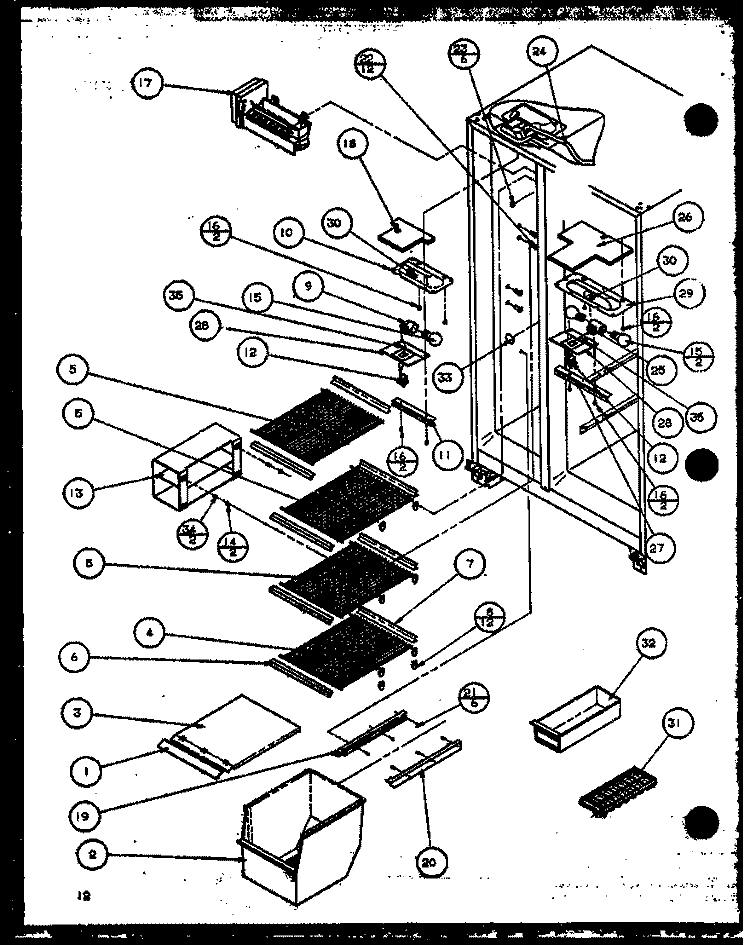 FZ SHELVING AND REF LIGHT Diagram and Parts List for 36558 P1115403W Litton Refrigerator