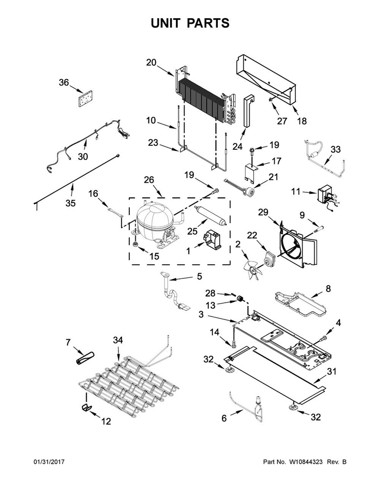 Unit Parts Diagram and Parts List for MFT2776DEM01  Maytag Refrigerator