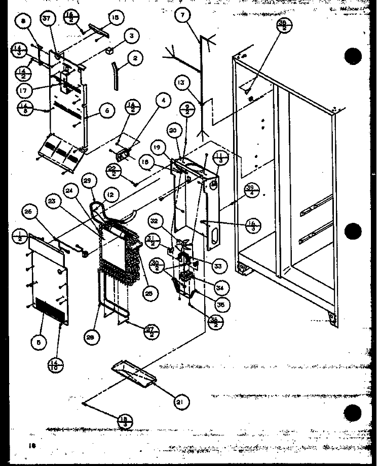 FZ EVAP AND AIR HANDLING Diagram and Parts List for 36558 P1115403W Litton Refrigerator