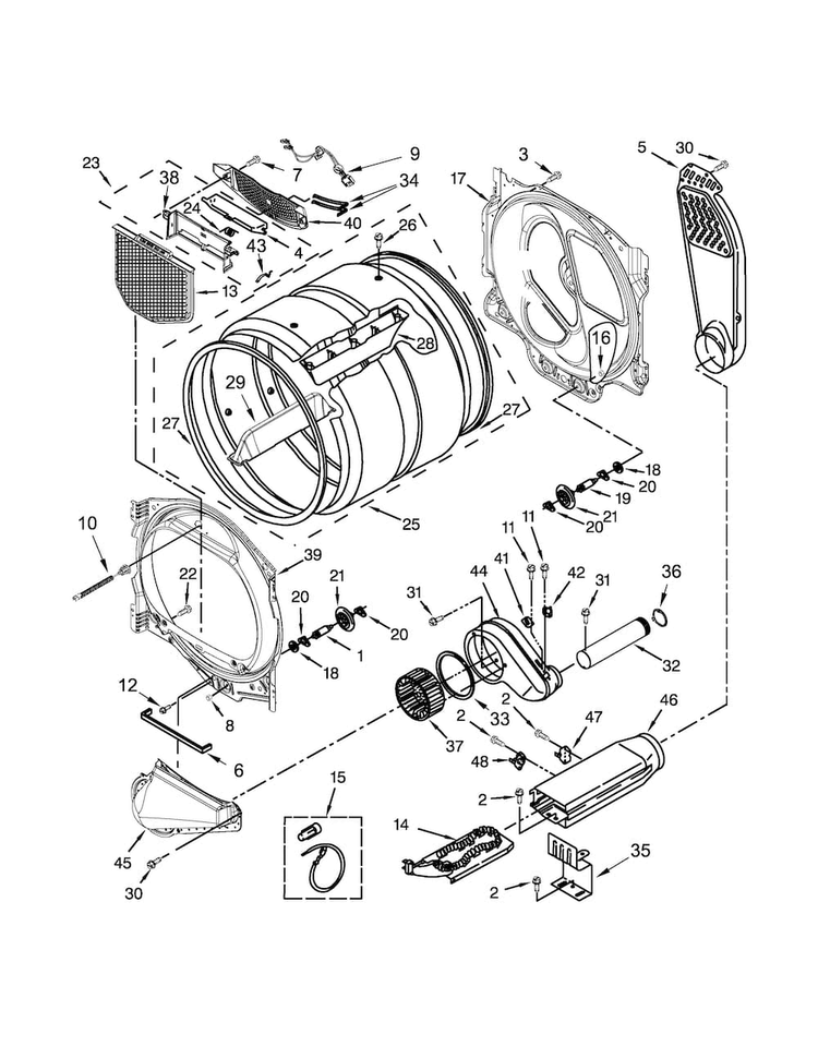 Bulkhead Parts Diagram and Parts List for MEDB835DW0  Maytag Dryer