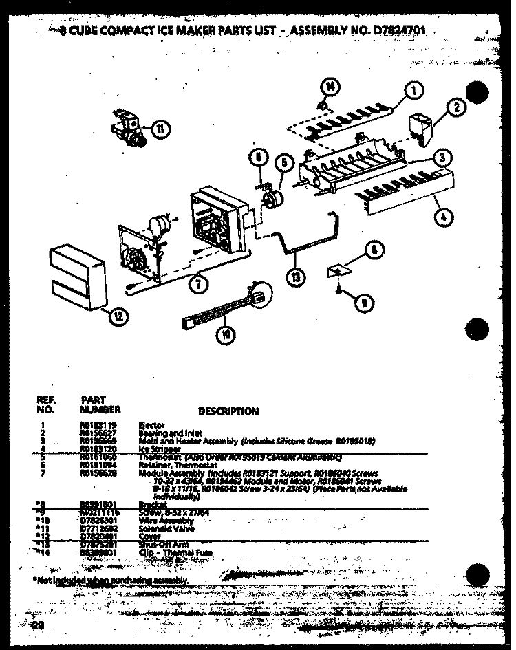 8 CUBE COMPACT ICE MAKER Diagram and Parts List for 36071 P1115801W Litton Refrigerator