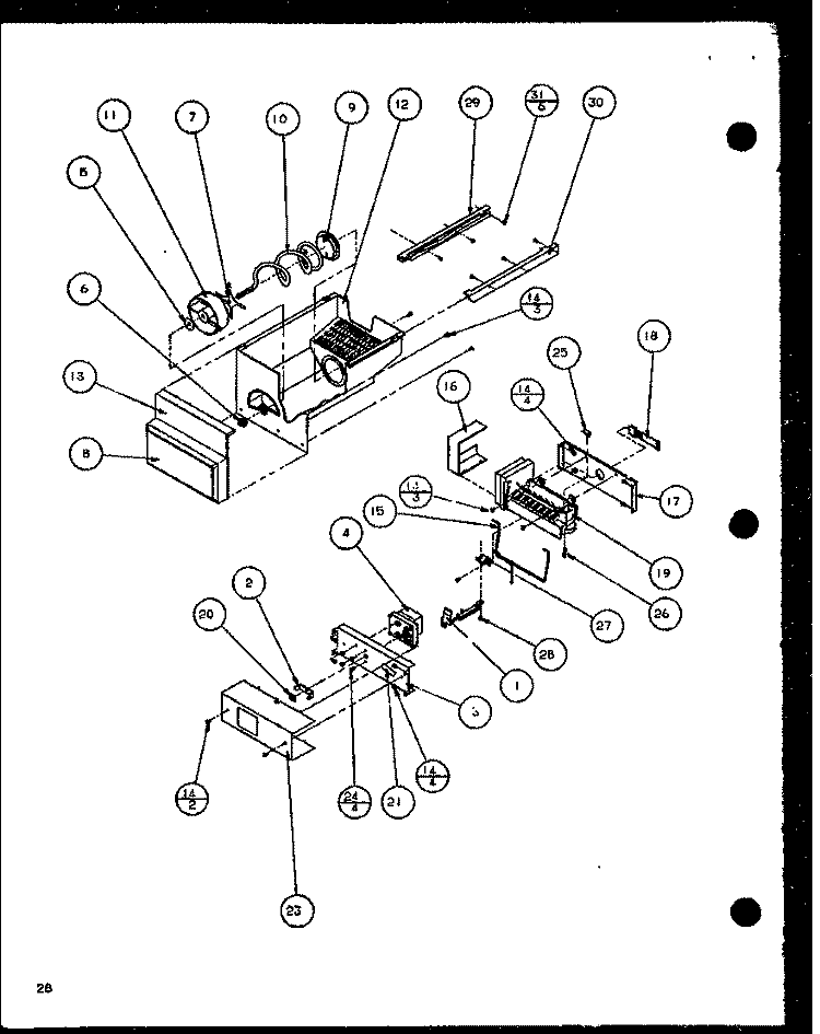 ICE BUCKET AND ICE MAKER Diagram and Parts List for 36588 P1108402W Litton Refrigerator