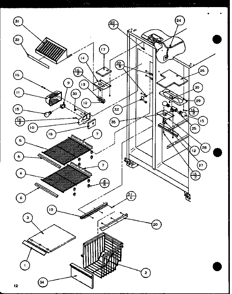 FZ SHELVING AND REF LIGHT Diagram and Parts List for 36081 P1108701W Litton Refrigerator