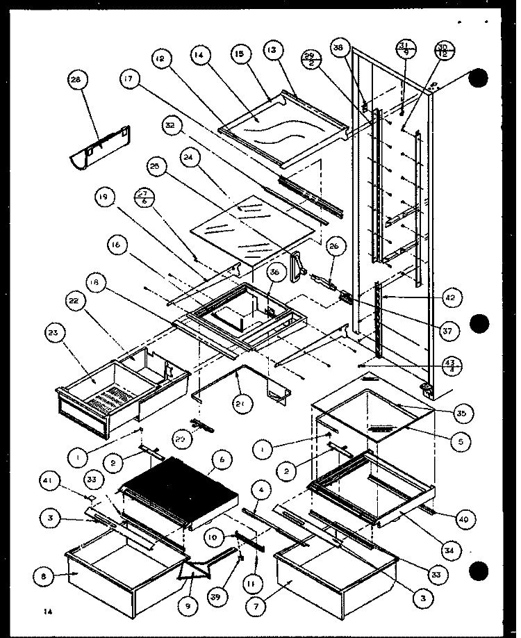 REF SHELVING AND DRAWERS Diagram and Parts List for 36081 P1108701W Litton Refrigerator