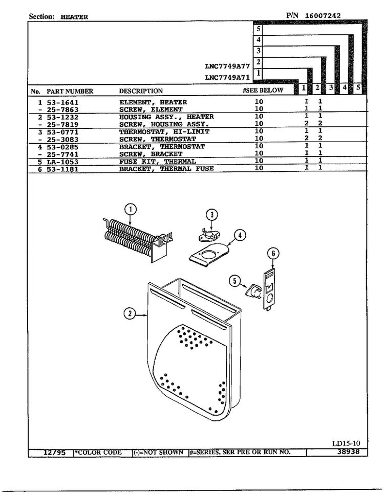 Heater Diagram and Parts List for 7749A71  Norge Dryer