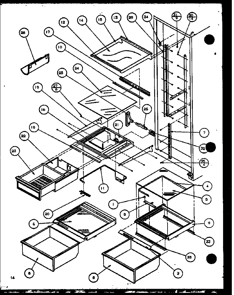 REF SHELVING AND DRAWERS Diagram and Parts List for SZDE25KB P1116802W Amana Refrigerator