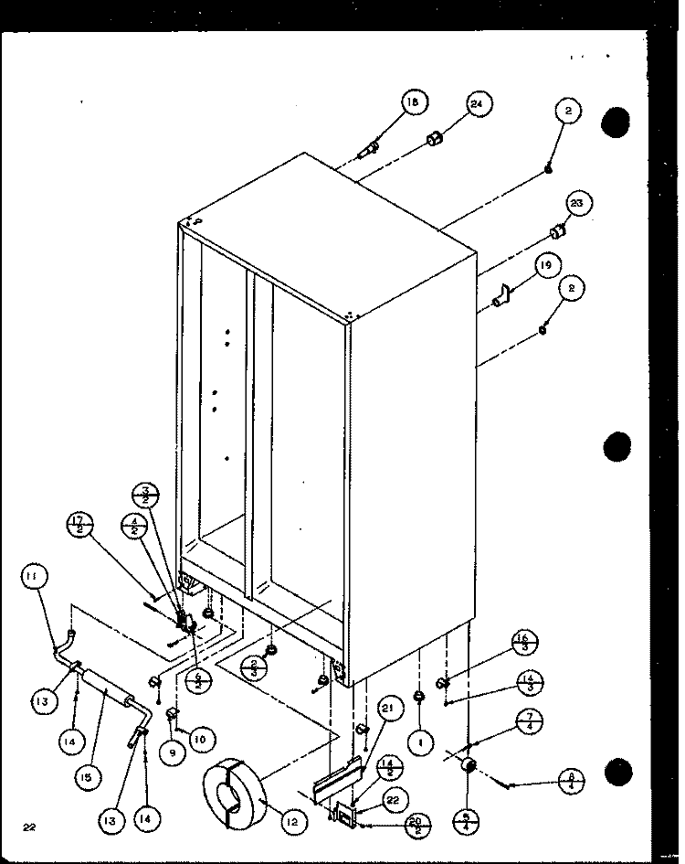 DRAIN AND ROLLERS Diagram and Parts List for 36598 P1115604W Litton Refrigerator