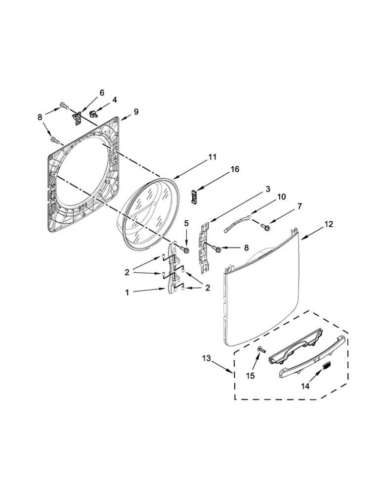 Door Parts Diagram and Parts List for 7MMHW5500FC0  Maytag Washer