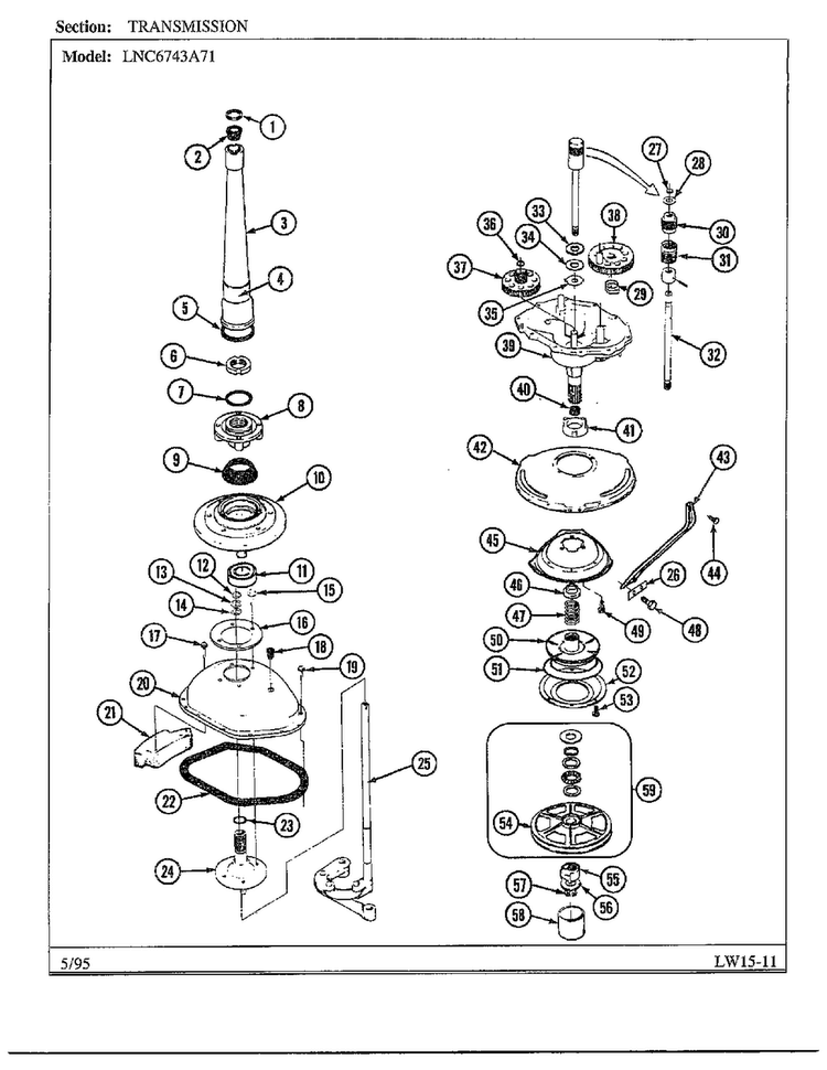 Transmission Diagram and Parts List for 6743A71  Norge Washer