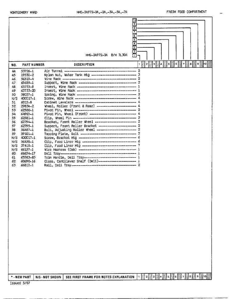 Fresh Food Compartment Assembly Page 3 Diagram and Parts List for 24972A  Admiral Refrigerator