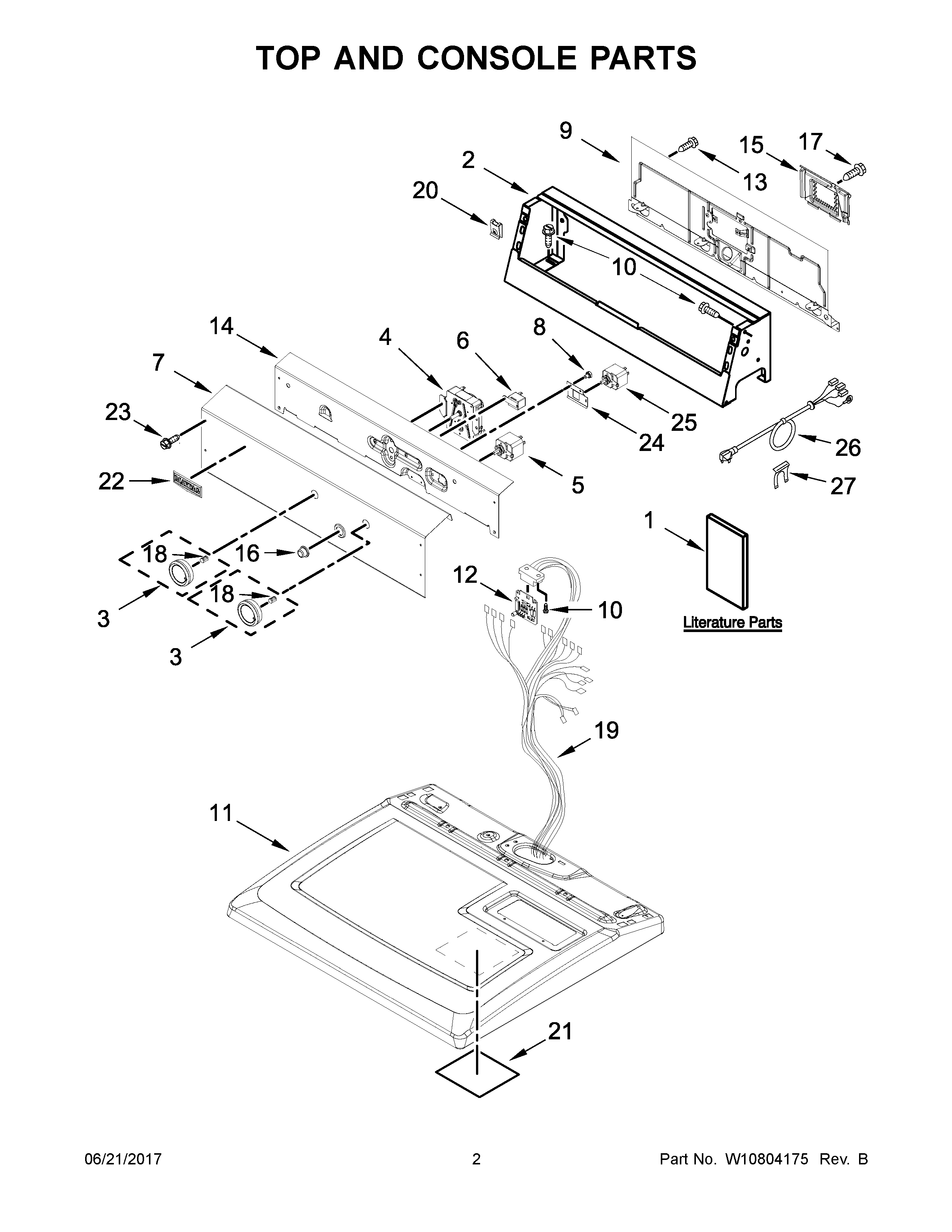 02 - TOP AND CONSOLE PARTS Diagram and Parts List for YMEDP475EW0  Maytag Dryer