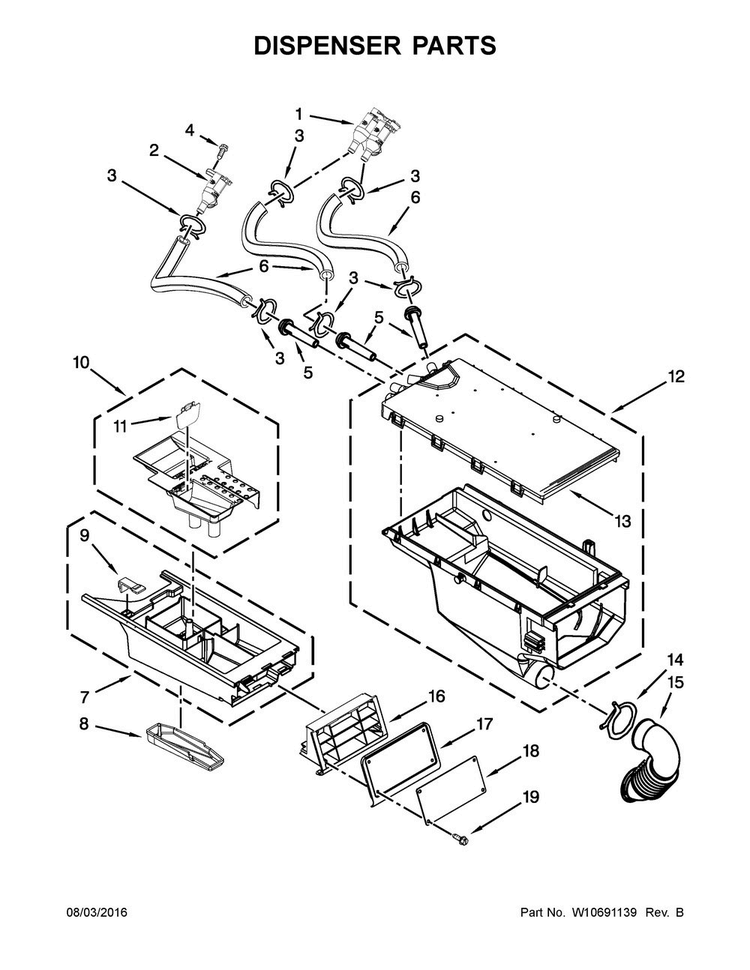 Dispenser Parts Diagram and Parts List for MHN33PDCGW0  Maytag Washer