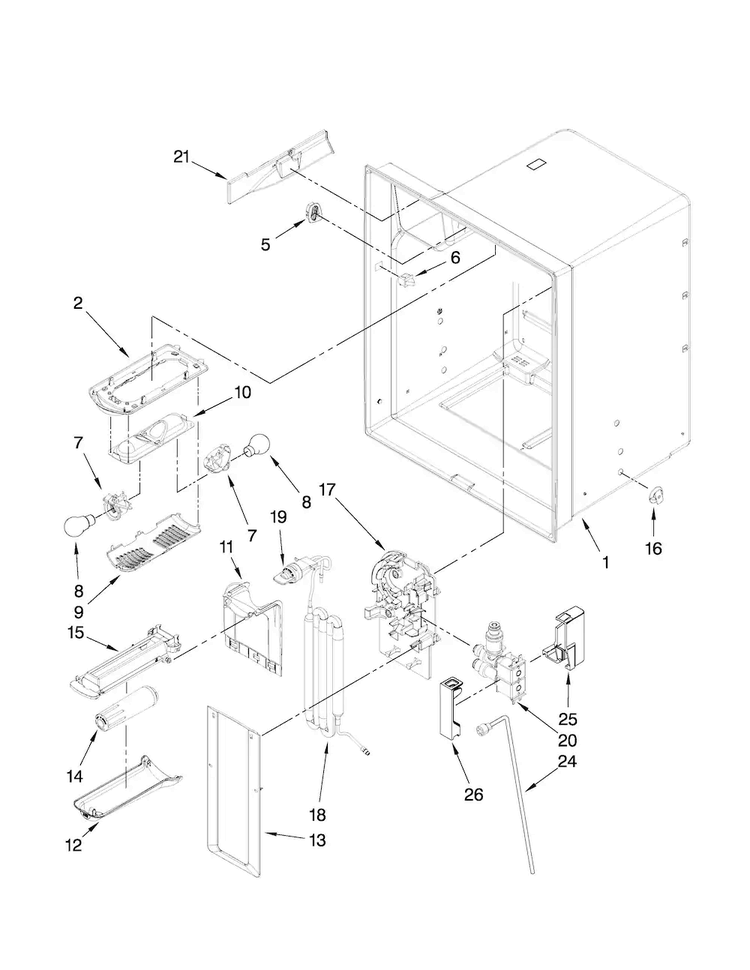 Refrigerator Liner Parts Diagram and Parts List for MFI2665XEB0  Maytag Refrigerator