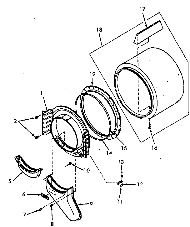 Front Bulkhead, Air Duct, Felt Seal And Cylinder Diagram and Parts List for NE4613W43721  Speed Queen Dryer