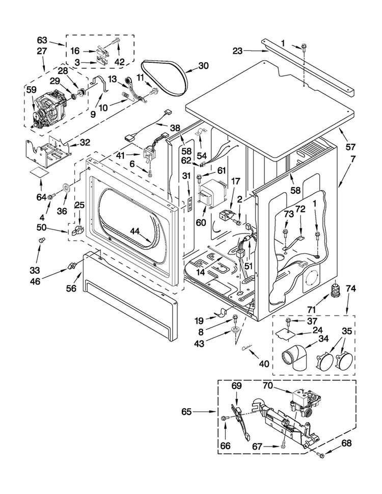 Upper Cabinet And Front Panel Parts Diagram and Parts List for MLG24PDAGW2  Maytag Dryer