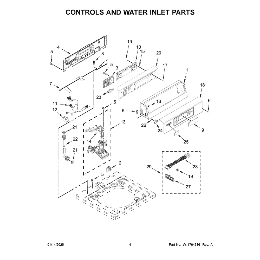 Controls And Water Inlet Parts Diagram and Parts List for MAT24PRAWW0  Maytag Washer